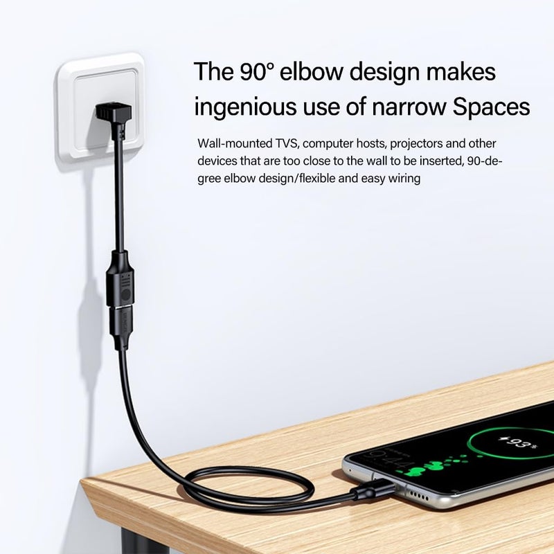 90 Degree Angled USB 3.0 Extension Cable Down Bend Space Saving Design 0.3m Black - Image 4